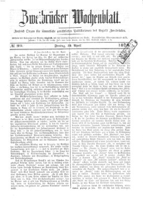 Zweibrücker Wochenblatt Freitag 29. April 1870