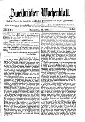 Zweibrücker Wochenblatt Donnerstag 23. Juni 1870