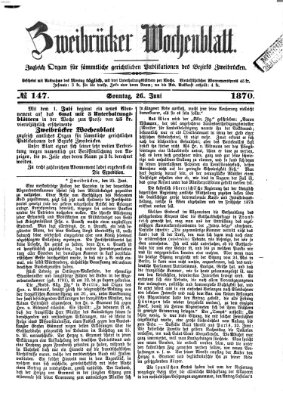 Zweibrücker Wochenblatt Sonntag 26. Juni 1870