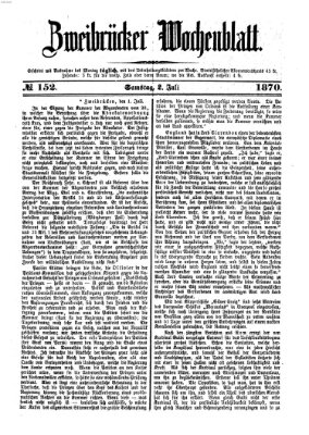 Zweibrücker Wochenblatt Samstag 2. Juli 1870