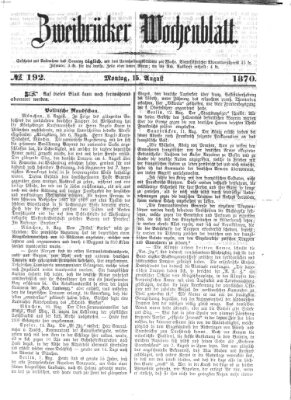 Zweibrücker Wochenblatt Montag 15. August 1870