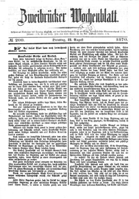 Zweibrücker Wochenblatt Dienstag 23. August 1870