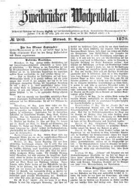 Zweibrücker Wochenblatt Mittwoch 31. August 1870