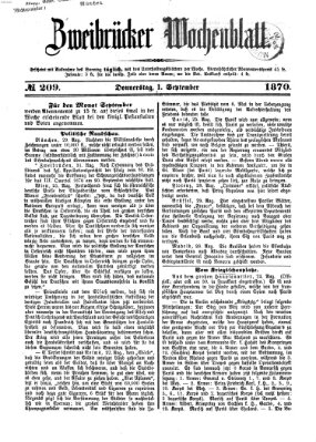 Zweibrücker Wochenblatt Donnerstag 1. September 1870