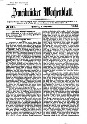 Zweibrücker Wochenblatt Samstag 3. September 1870