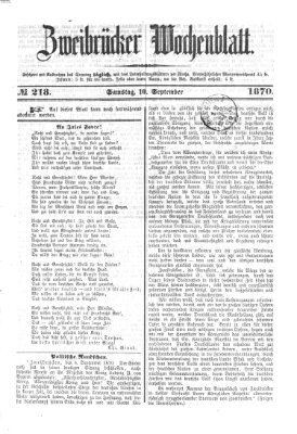 Zweibrücker Wochenblatt Samstag 10. September 1870