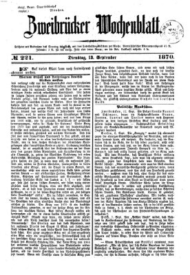 Zweibrücker Wochenblatt Dienstag 13. September 1870