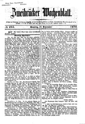 Zweibrücker Wochenblatt Samstag 17. September 1870