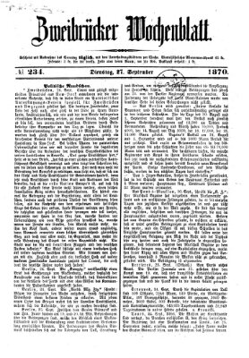 Zweibrücker Wochenblatt Dienstag 27. September 1870