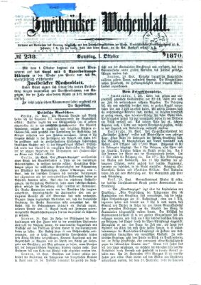 Zweibrücker Wochenblatt Samstag 1. Oktober 1870