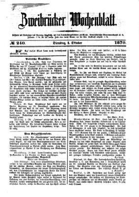 Zweibrücker Wochenblatt Dienstag 4. Oktober 1870