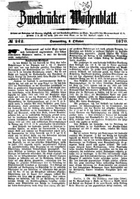 Zweibrücker Wochenblatt Donnerstag 6. Oktober 1870