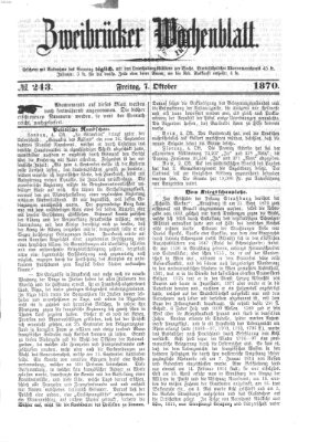 Zweibrücker Wochenblatt Freitag 7. Oktober 1870