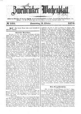 Zweibrücker Wochenblatt Donnerstag 13. Oktober 1870