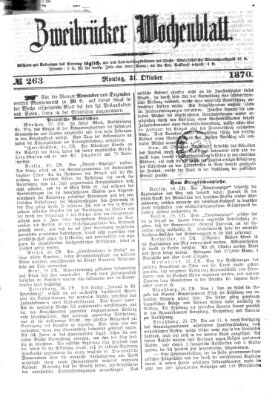 Zweibrücker Wochenblatt Montag 31. Oktober 1870