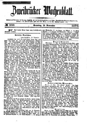 Zweibrücker Wochenblatt Samstag 19. November 1870