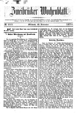 Zweibrücker Wochenblatt Mittwoch 23. November 1870