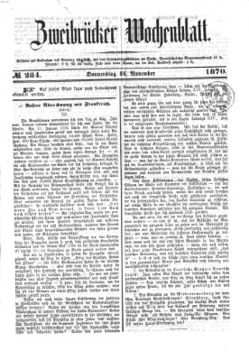 Zweibrücker Wochenblatt Donnerstag 24. November 1870