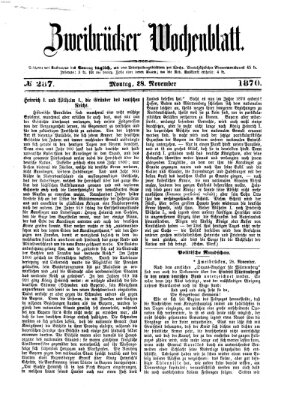 Zweibrücker Wochenblatt Montag 28. November 1870