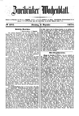 Zweibrücker Wochenblatt Dienstag 6. Dezember 1870