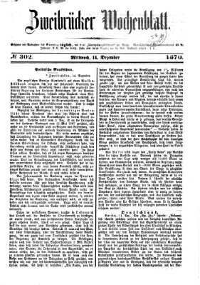 Zweibrücker Wochenblatt Mittwoch 14. Dezember 1870