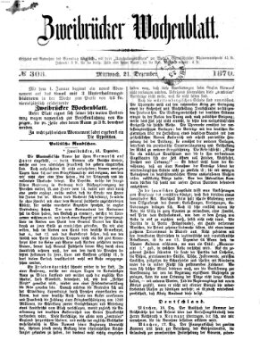 Zweibrücker Wochenblatt Mittwoch 21. Dezember 1870