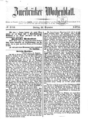 Zweibrücker Wochenblatt Freitag 23. Dezember 1870