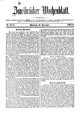 Zweibrücker Wochenblatt Mittwoch 28. Dezember 1870