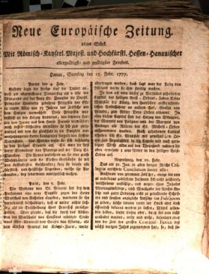 Neue europäische Zeitung Samstag 15. Februar 1777