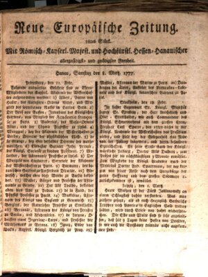 Neue europäische Zeitung Samstag 8. März 1777