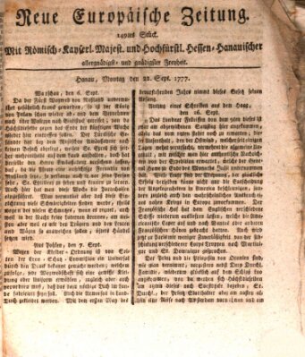 Neue europäische Zeitung Montag 22. September 1777