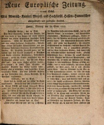 Neue europäische Zeitung Montag 29. September 1777