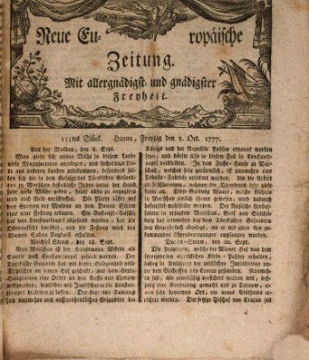 Neue europäische Zeitung Freitag 3. Oktober 1777