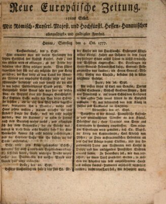 Neue europäische Zeitung Samstag 4. Oktober 1777