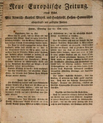 Neue europäische Zeitung Samstag 25. Oktober 1777