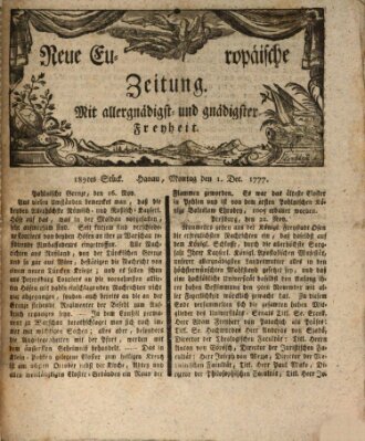 Neue europäische Zeitung Montag 1. Dezember 1777