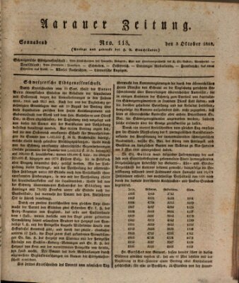 Aarauer Zeitung Samstag 3. Oktober 1818