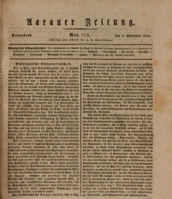 Aarauer Zeitung Samstag 25. September 1819