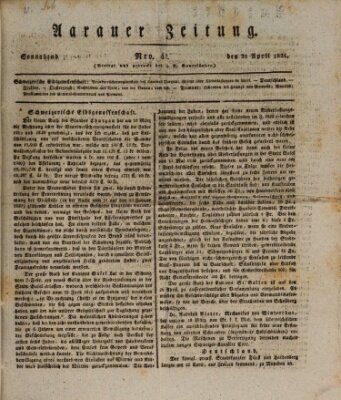 Aarauer Zeitung Samstag 21. April 1821