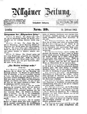 Allgäuer Zeitung Samstag 14. Februar 1863