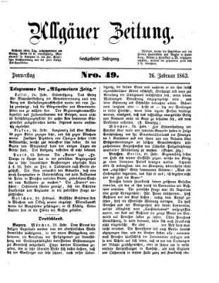 Allgäuer Zeitung Donnerstag 26. Februar 1863