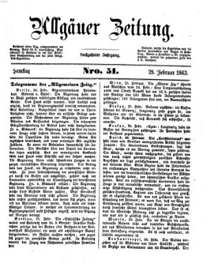 Allgäuer Zeitung Samstag 28. Februar 1863