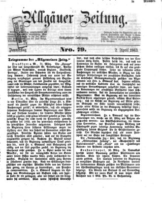 Allgäuer Zeitung Donnerstag 2. April 1863