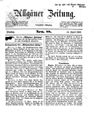 Allgäuer Zeitung Dienstag 14. April 1863