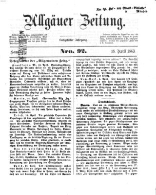 Allgäuer Zeitung Samstag 18. April 1863