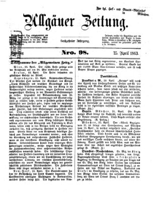 Allgäuer Zeitung Samstag 25. April 1863