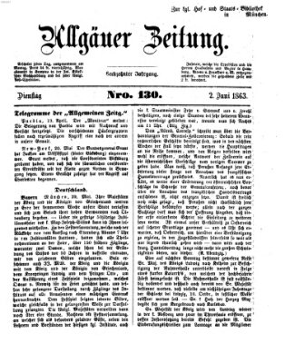 Allgäuer Zeitung Dienstag 2. Juni 1863