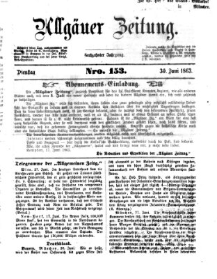 Allgäuer Zeitung Dienstag 30. Juni 1863