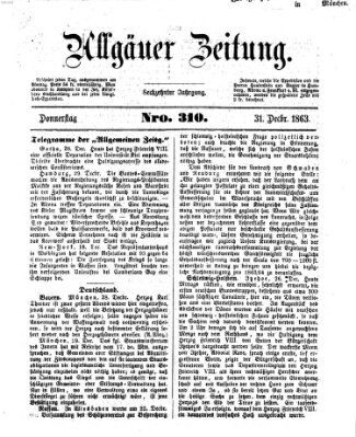 Allgäuer Zeitung Donnerstag 31. Dezember 1863