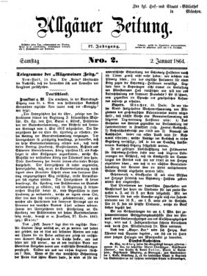 Allgäuer Zeitung Samstag 2. Januar 1864